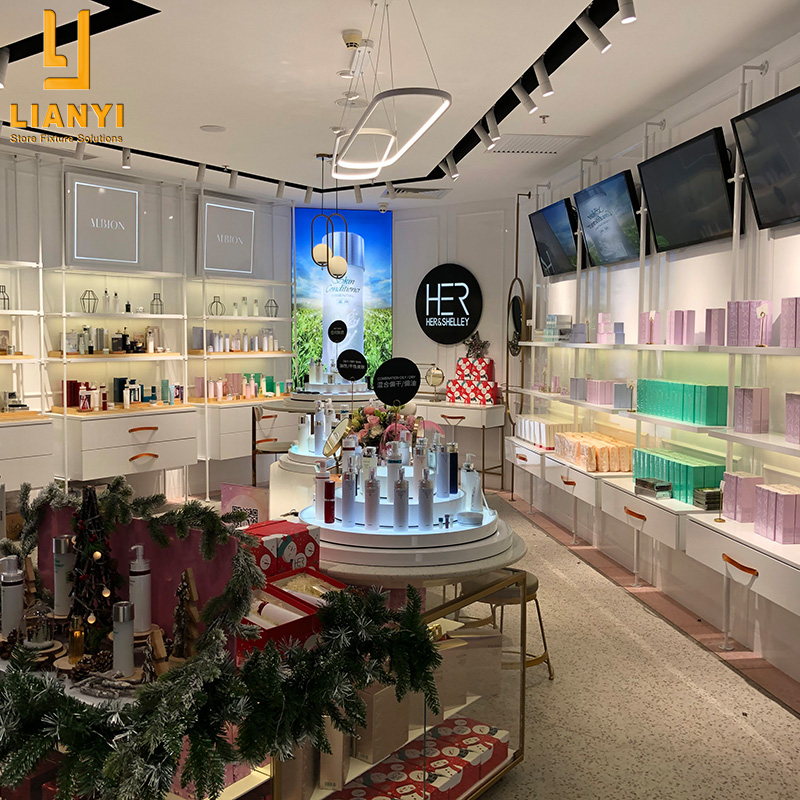 Estante de exhibición de maquillaje de muebles de la tienda de cosméticos 